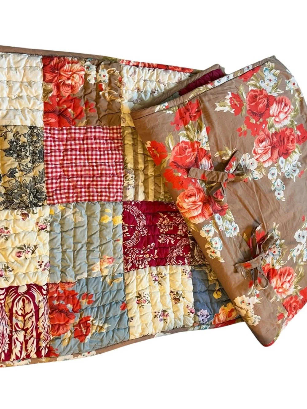 Pottery Barn Providence Patchwork Floral Pillow Shams-2 Cotton Tie CottageCore.